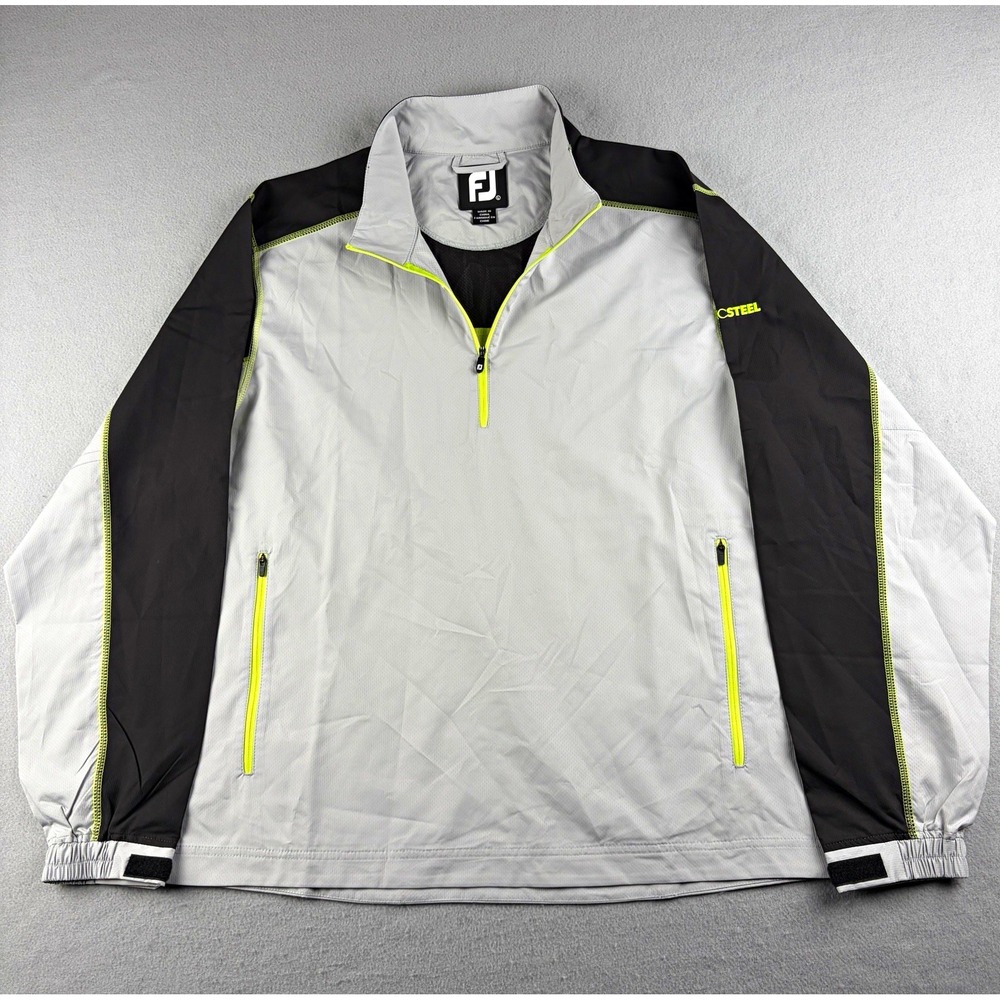 FootJoy Olympic Steel Golf Pullover Men Large Gray Black 1/4 Zip Wind Jacket